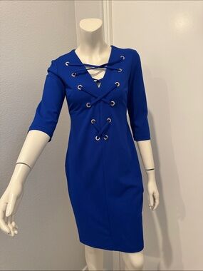Joseph Ribkoff Cobalt Blue Lace-Up Midi Dress
